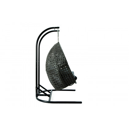 LeisureMod Wicker Hanging Double Egg Charcoal Swing Chair - Gray
