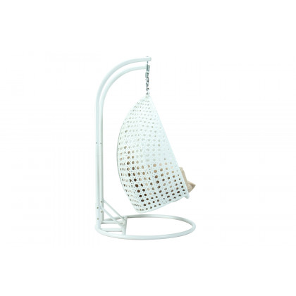 LeisureMod Modern White Wicker Hanging Double Seater Egg Swing Chair - Beige