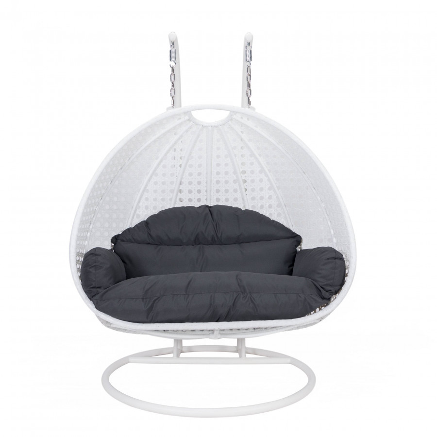 LeisureMod Modern White Wicker Hanging Double Seater Egg Swing Chair - Black