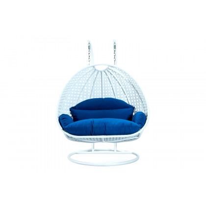LeisureMod - Modern White Wicker Hanging Double Seater Egg Swing Chair