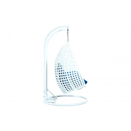 LeisureMod Modern White Wicker Hanging Double Seater Egg Swing Chair - Blue