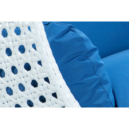 LeisureMod Modern White Wicker Hanging Double Seater Egg Swing Chair - Blue