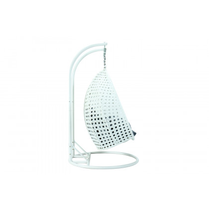LeisureMod Modern White Wicker Hanging Double Seater Egg Swing Chair - Charcoal/Blue