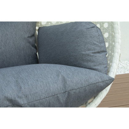 LeisureMod Modern White Wicker Hanging Double Seater Egg Swing Chair - Charcoal/Blue