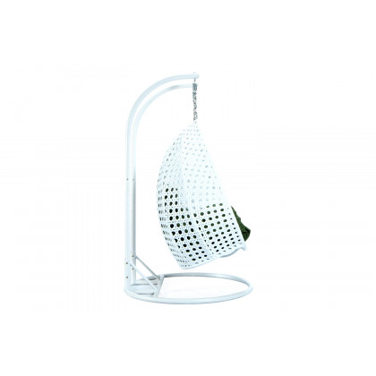 LeisureMod Modern White Wicker Hanging Double Seater Egg Swing Chair - Dark Green