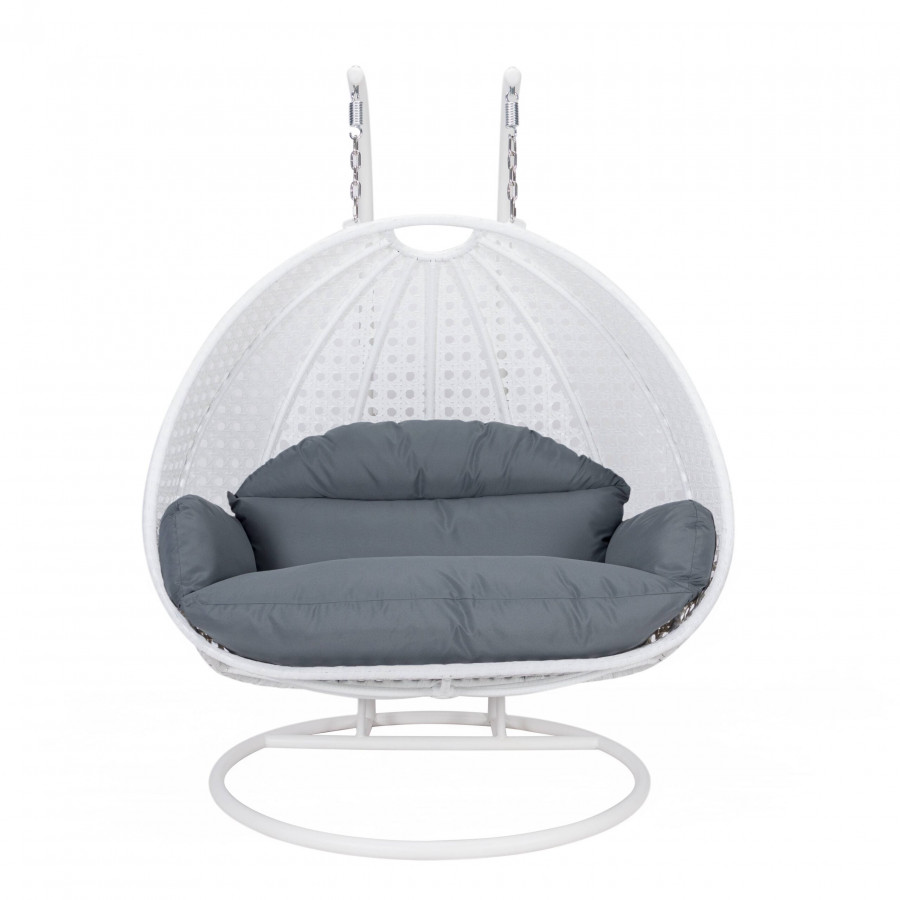 LeisureMod Modern White Wicker Hanging Double Seater Egg Swing Chair - Dark Gray