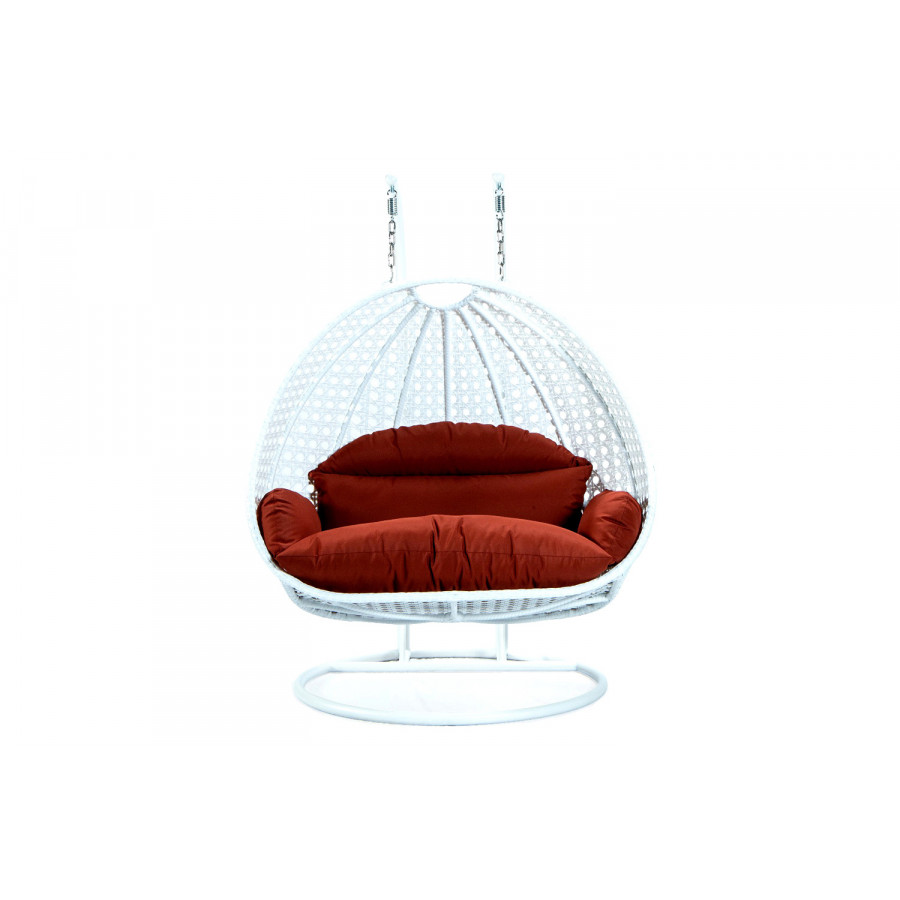 LeisureMod Modern White Wicker Hanging Double Seater Egg Swing Chair - Dark Orange