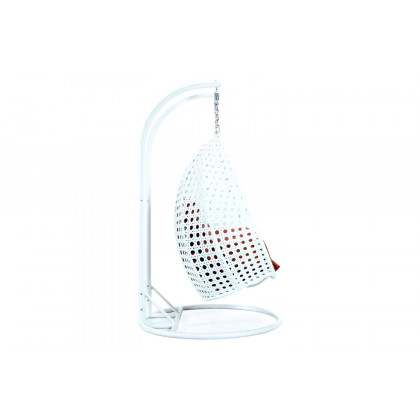 LeisureMod Modern White Wicker Hanging Double Seater Egg Swing Chair - Dark Orange