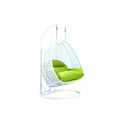 LeisureMod Modern White Wicker Hanging Double Seater Egg Swing Chair - Light Green