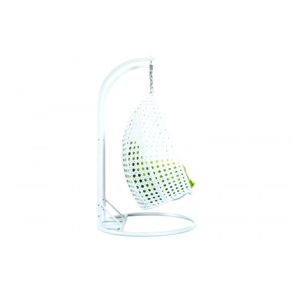 LeisureMod Modern White Wicker Hanging Double Seater Egg Swing Chair - Light Green