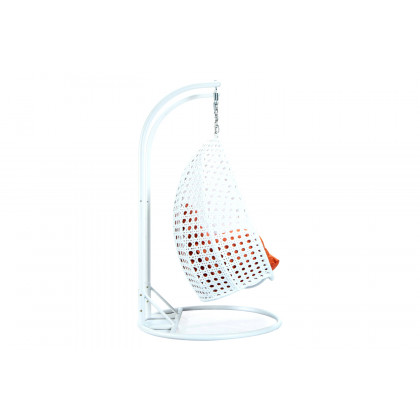 LeisureMod Modern White Wicker Hanging Double Seater Egg Swing Chair - Orange