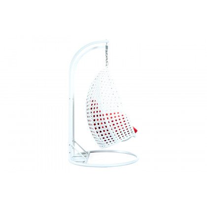 LeisureMod Modern White Wicker Hanging Double Seater Egg Swing Chair - Red