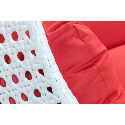 LeisureMod Modern White Wicker Hanging Double Seater Egg Swing Chair - Red
