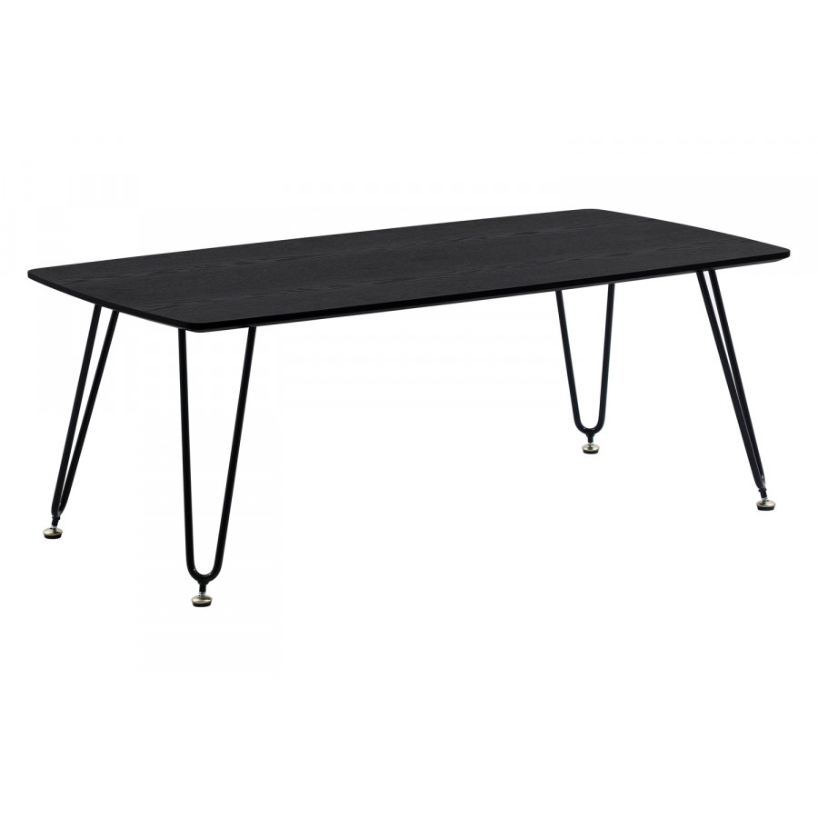 LeisureMod Elmwood Modern Wood Top Coffee Table with Iron Base - Black