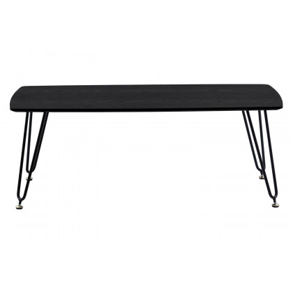 LeisureMod Elmwood Modern Wood Top Coffee Table with Iron Base - Black