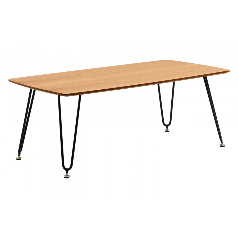 LeisureMod Elmwood Modern Wood Top Coffee Table with Iron Base - Natural Wood