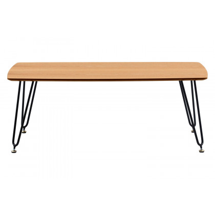 LeisureMod Elmwood Modern Wood Top Coffee Table with Iron Base - Natural Wood