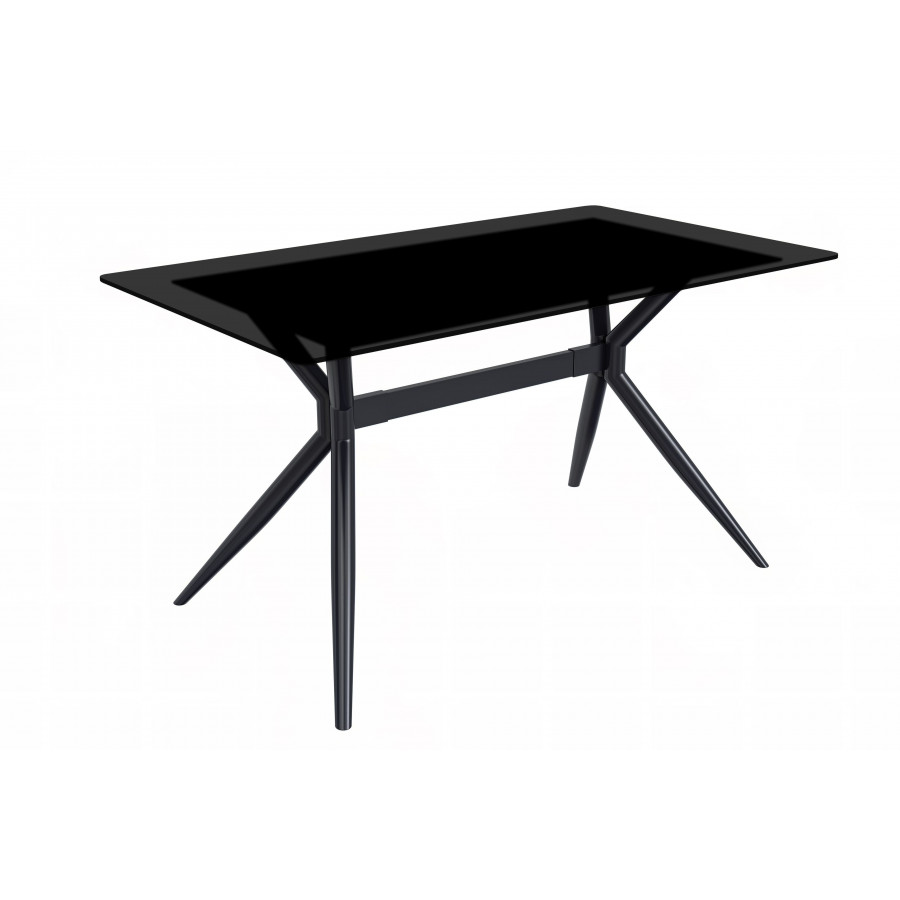 LeisureMod Elega Modern 55" Rectangular Dining Table with Glass Top and Stainless Steel Base - Black