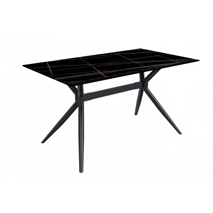 LeisureMod Elega Modern 55" Rectangular Dining Table with Stone Top and Stainless Steel Base - Black/Gold