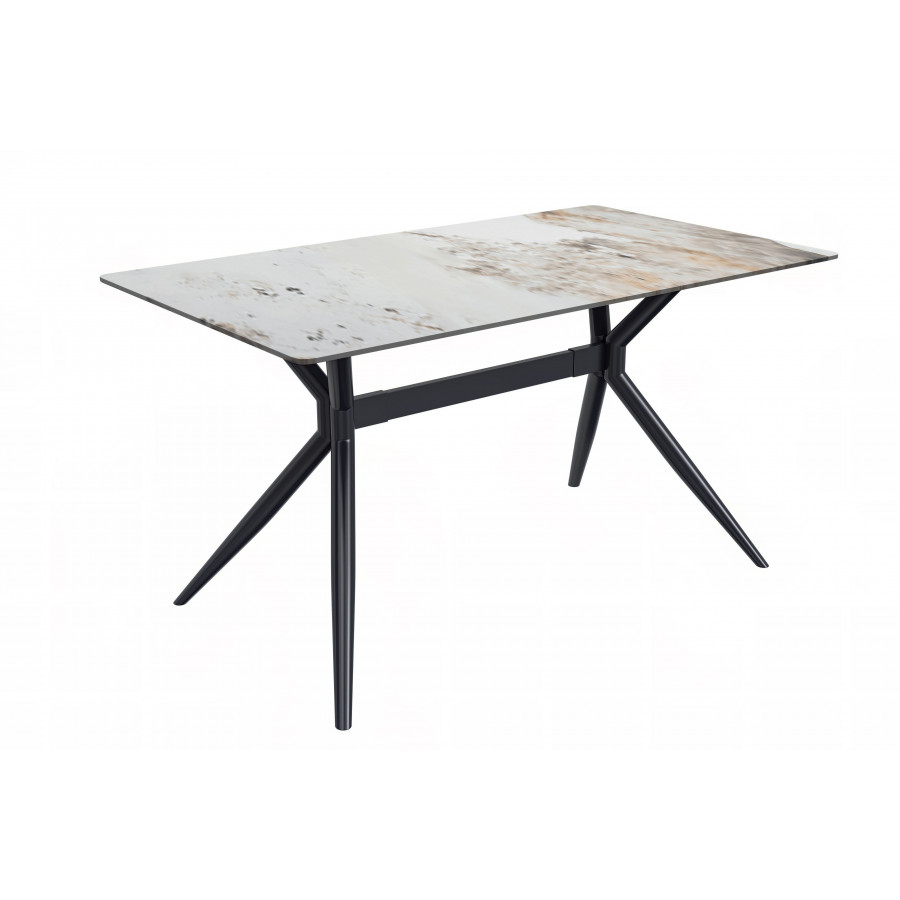 LeisureMod Elega Modern 55" Rectangular Dining Table with Stone Top and Stainless Steel Base - White Gray