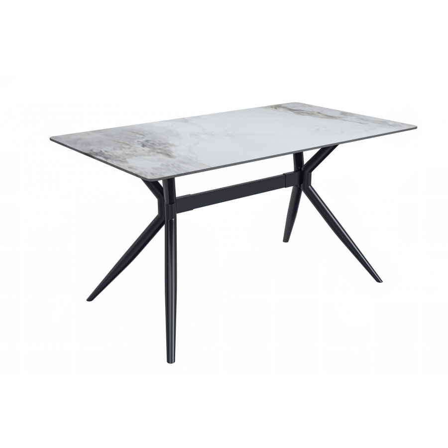 LeisureMod Elega Modern 55" Rectangular Dining Table with Stone Top and Stainless Steel Base - Medium Gray