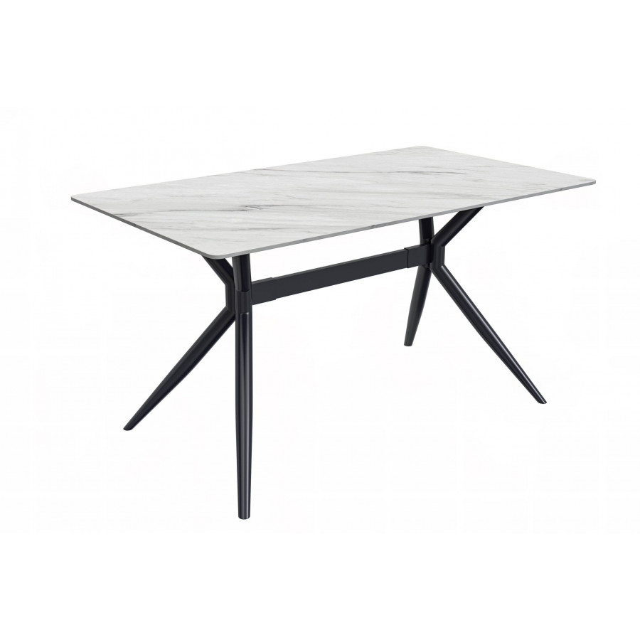 LeisureMod Elega Modern 55" Rectangular Dining Table with Stone Top and Stainless Steel Base - White