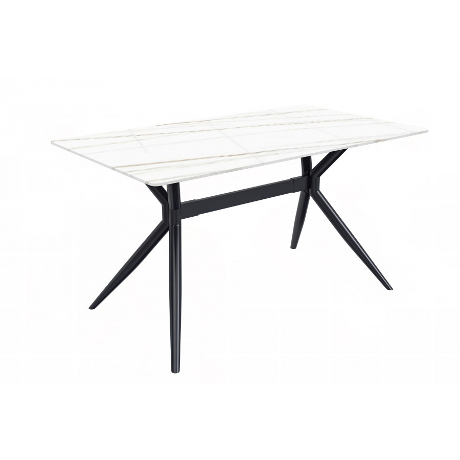 LeisureMod Elega Modern 55" Rectangular Dining Table with Stone Top and Stainless Steel Base - White/Gold