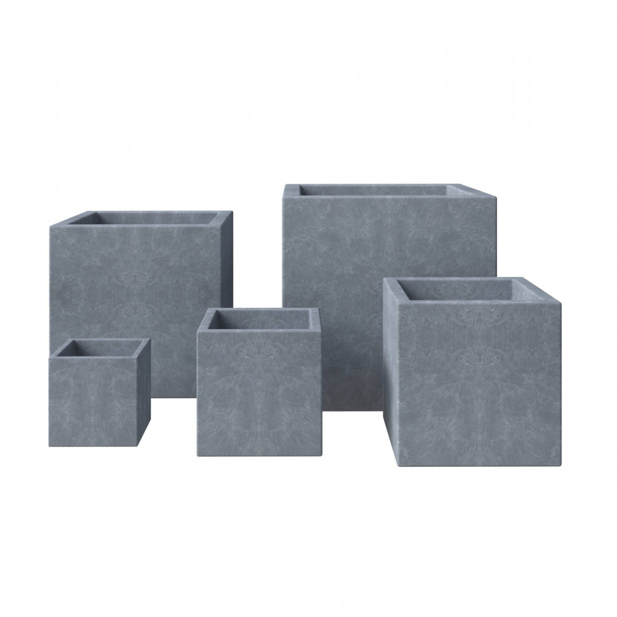 LeisureMod Fern Modern Square Planters Pot in Fiberstone and Clay (Set of 5) - Gray