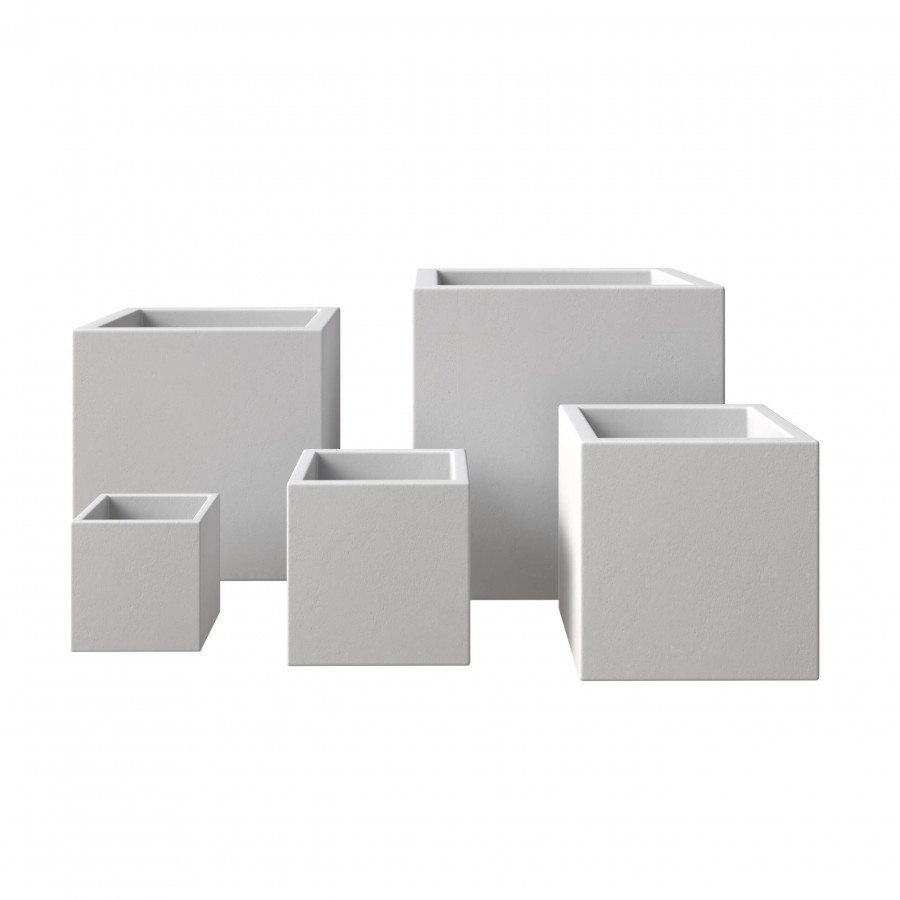 LeisureMod Fern Modern Square Planters Pot in Fiberstone and Clay (Set of 5) - White