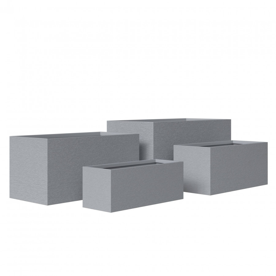 LeisureMod - Flora Modern Rectangular Planter Pot in Fiberstone and Clay (Set of 4) in Gray