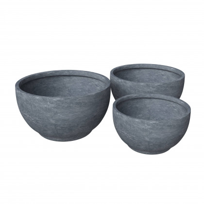 LeisureMod - Grove Modern Round Planters Pot in Fiberstone (Set of 3)
