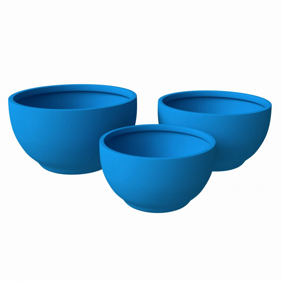 LeisureMod Grove Modern Round Planters Pot in Fiberstone (Set of 3) - Blue
