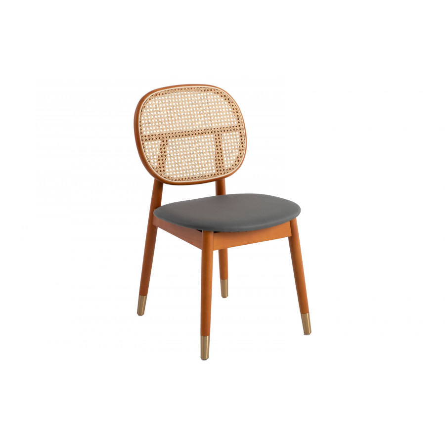 LeisureMod Holbeck Wicker Dining Chair With Upholstered Leather Seat - Gray