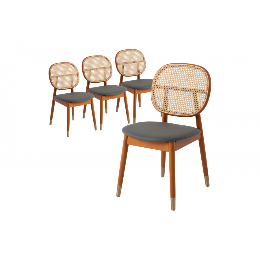 LeisureMod Holbeck Wicker Dining Chair With Leather Seat (Set Of 4) - Gray