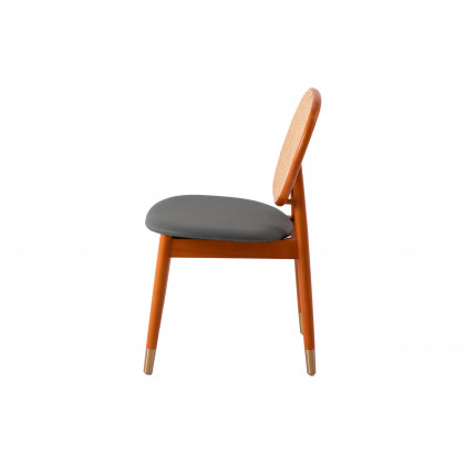LeisureMod Holbeck Wicker Dining Chair With Leather Seat (Set Of 4) - Gray