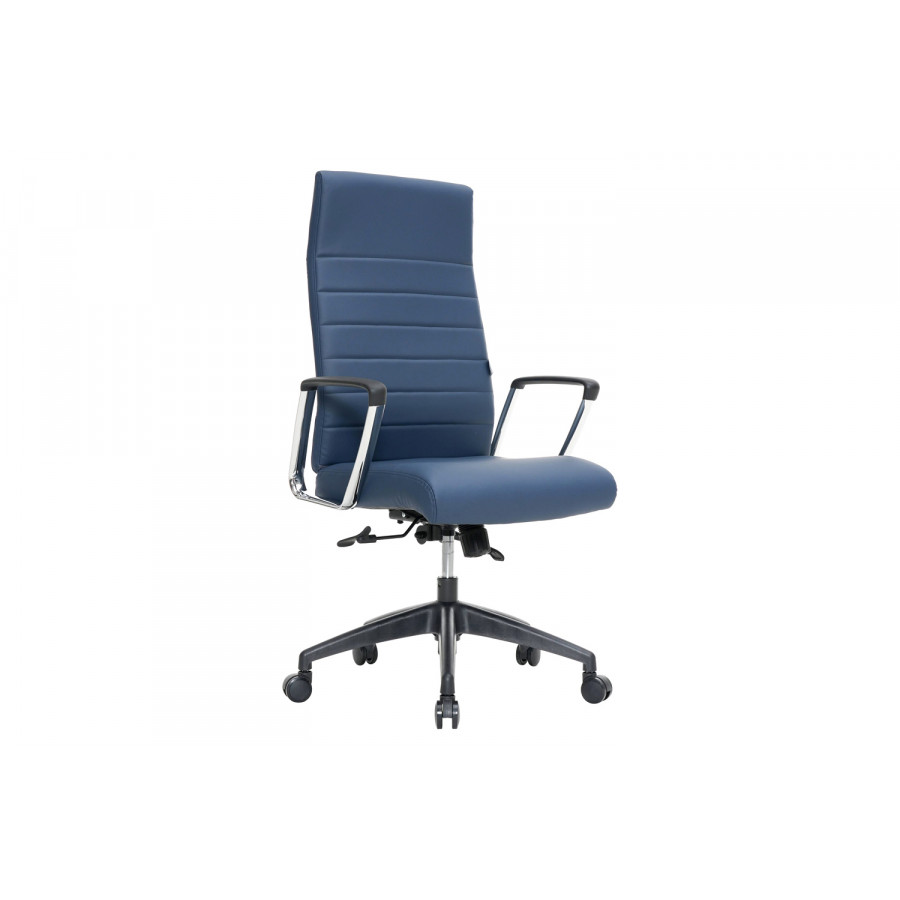 LeisureMod Hilton Modern High-Back Leather Office Chair - Navy Blue