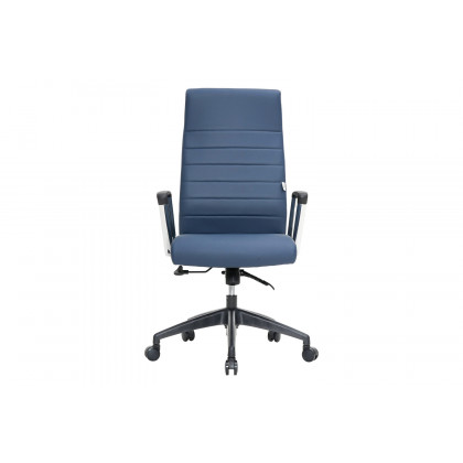LeisureMod Hilton Modern High-Back Leather Office Chair - Navy Blue