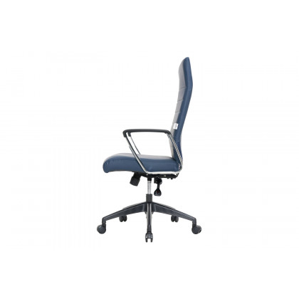 LeisureMod Hilton Modern High-Back Leather Office Chair - Navy Blue