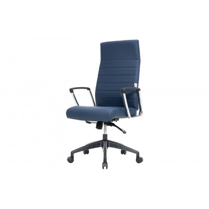 LeisureMod Hilton Modern High-Back Leather Office Chair - Navy Blue