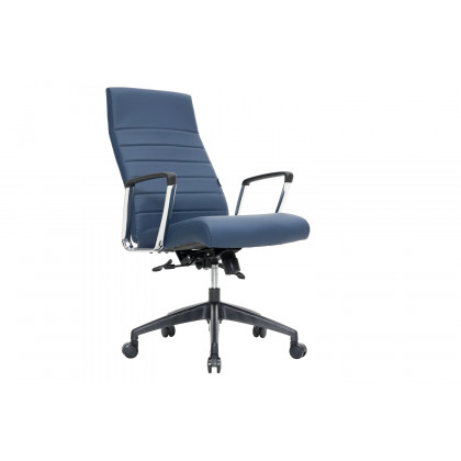 LeisureMod Hilton Modern High-Back Leather Office Chair - Navy Blue