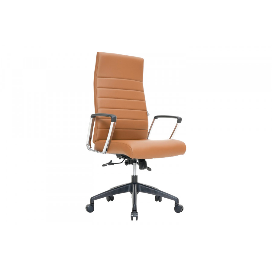 LeisureMod Hilton Modern High-Back Leather Office Chair - Light Brown