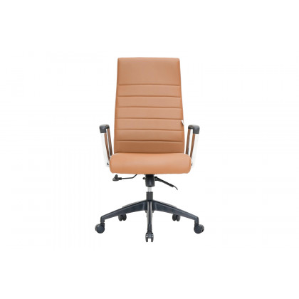 LeisureMod Hilton Modern High-Back Leather Office Chair - Light Brown