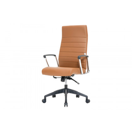 LeisureMod Hilton Modern High-Back Leather Office Chair - Light Brown