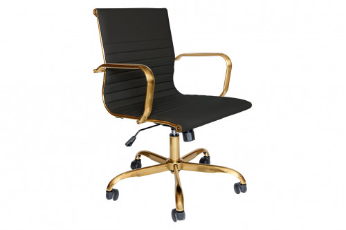 LeisureMod™ Harris Leatherette Gold Frame Office Chair - Black