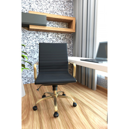 LeisureMod Harris Leatherette Gold Frame Office Chair - Black