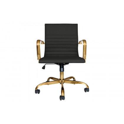 LeisureMod Harris Leatherette Gold Frame Office Chair - Black