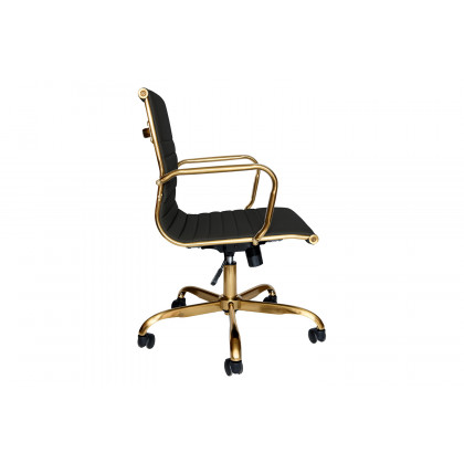 LeisureMod Harris Leatherette Gold Frame Office Chair - Black