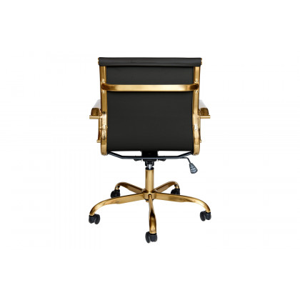 LeisureMod Harris Leatherette Gold Frame Office Chair - Black