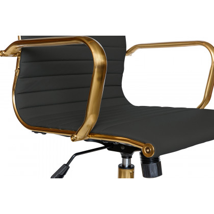 LeisureMod Harris Leatherette Gold Frame Office Chair - Black
