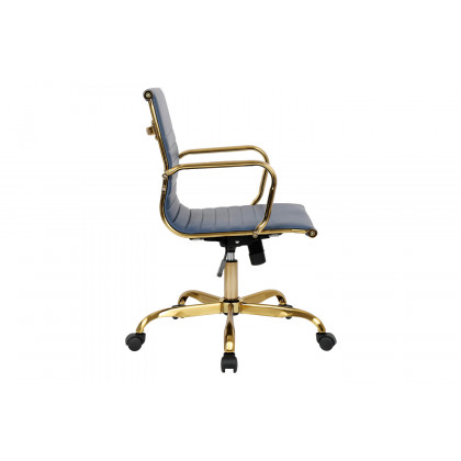 LeisureMod Harris Leatherette Gold Frame Office Chair - Navy Blue